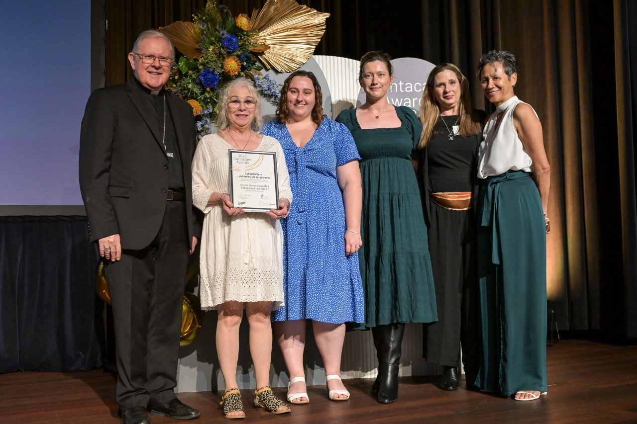 Brisbane Archbishop Mark Coleridge with the winners of the ‘Called to Care’ award. 